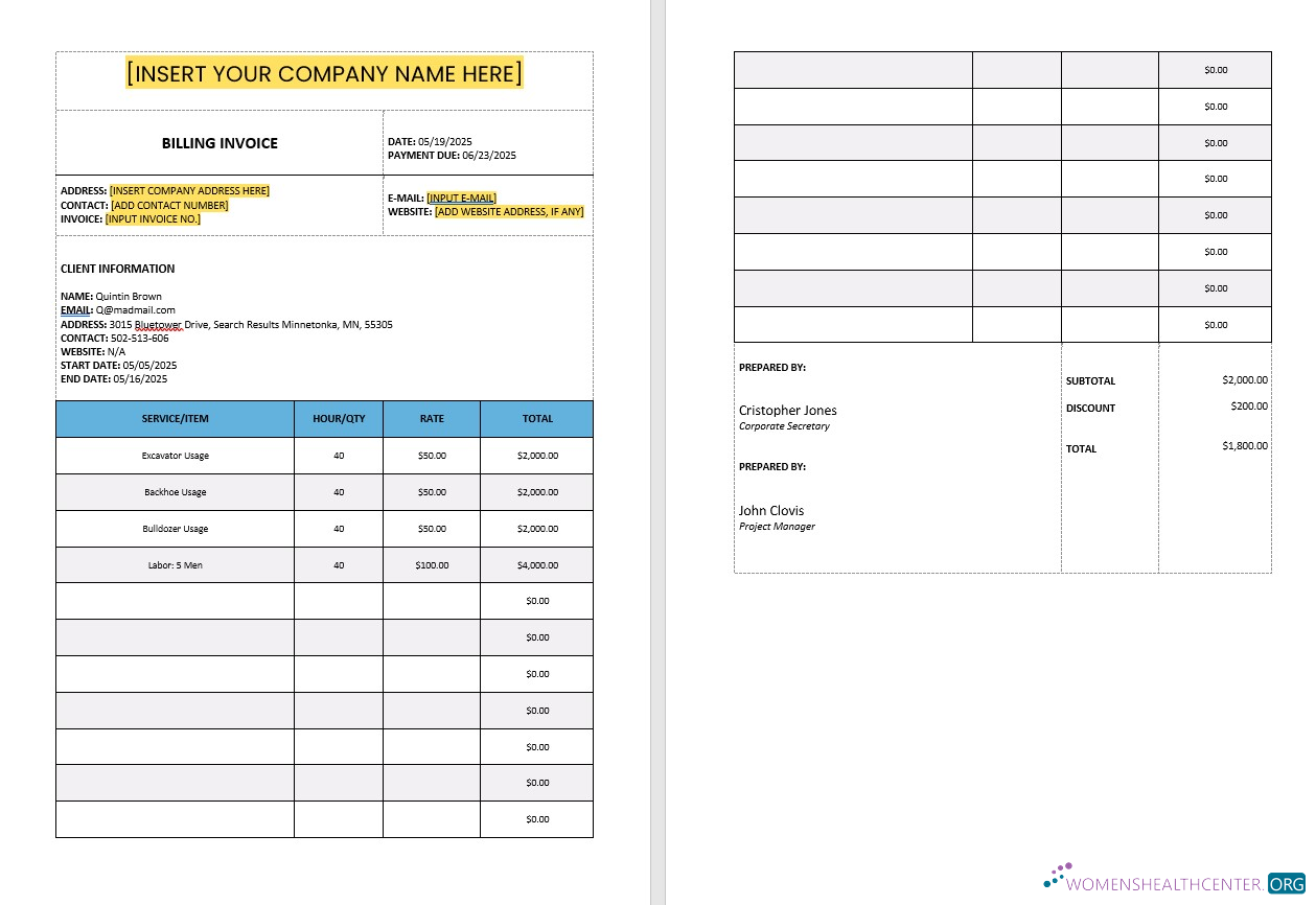 Download Construction Billing Invoice Template Photoshop template